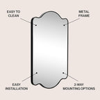 JONATHAN Y MIR205A Louisa 24 in. W x 36 in. H Medium Scalloped Rectangular Metal Framed Wall Mirror, for Bathroom, Living Room, Bedroom, Black