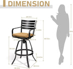 Pellebant 29.5" Sunbrella Outdoor Bar Stools Set of 2, Aluminum Swivel Patio Bar Height Bar Stools with Back & Footrest, Rust-Proof Tall Barstools for Deck Lawn Garden,Teak