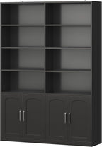FACBOTALL Bookshelf and Bookcase with Doors, 6 Tier Double Wide Large Bookshelves, Open Display Shelves, 73'' Tall Bookshelf with Storage Cabinets for Home Office, Living Room, Library, Black