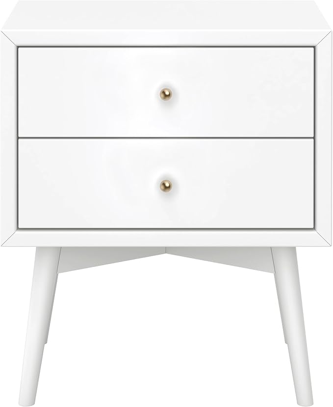 Babyletto Palma Small Nightstand with 2-Drawers - Assembled Modern Bedside Table for Small Spaces - GREENGUARD Gold Certified - Durable Wood Night Stand & Kids Bed Side Table for Bedroom - White