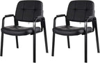 CLLATINA Waiting Room Chairs with Padded Arms Leather Guest Chair no Wheels for Office Reception and Conference Desk Black 2PK
