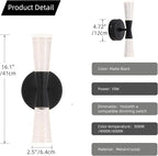 JoollySun Black Wall Sconce Crystal: Dimmable 3-Color (3000K-6000K) LED Bathroom Lighting for Hallway Bedroom Decorative