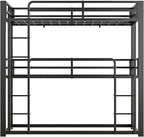 Metal Triple Bunk Bed, Twin Over Twin Over Twin Heavy Duty Bunkbeds, Full-Length Guardrail Family-Friendly for All Ages, Bedroom, No Box Spring Needed, Easy Assembly, Black