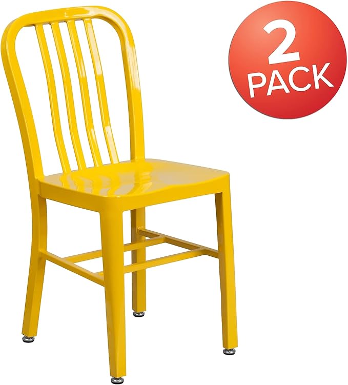 Flash Furniture Gael Commercial Grade 2 Pack Yellow Metal Indoor-Outdoor Chair