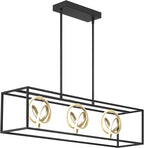 Possini Euro Design Christy 35 1/2" Modern Pendant Chandelier Ceiling Light Fixture Dining Room Over Table Kitchen Island Foyer Hanging Linear 3-Light LED Dimmable Black Gold Metal Hallway Entryway