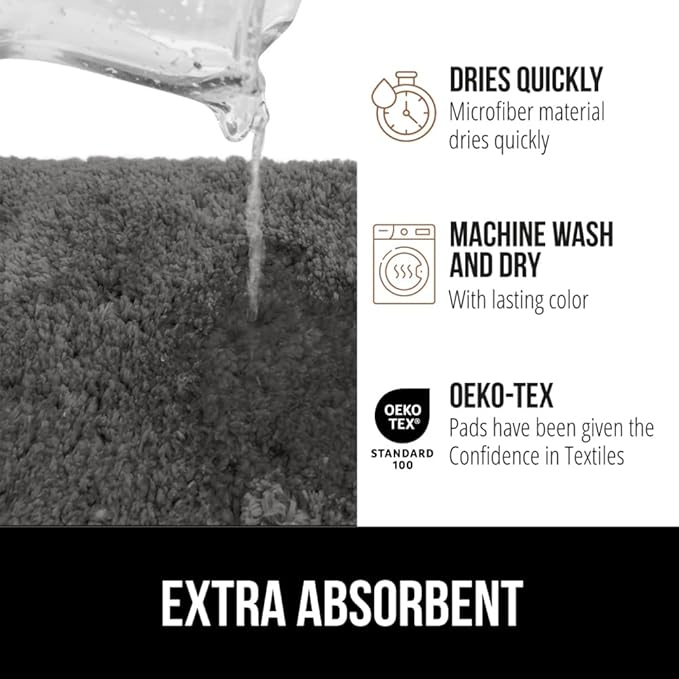 GORILLA GRIP Bathroom Rugs, 36x24, Ultra Soft Absorbent Mat, Thick Plush Bath Rug, Machine Washable, Microfiber Quick Dry, Mats for Shower, Bathtub and Floor, Home Decor Accessories, Charcoal