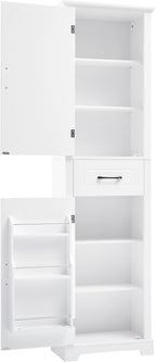 Bathroom Tall Storage Cabinet, Floor Freestanding Storage Cabinet with 2 Doors, One Drawer, Door Shelve Design, and Adjustable Shelf for Bathroom, Office, Multi-Use Organizer, White