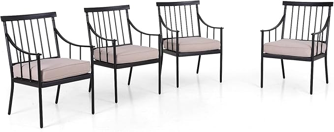 Sophia & William Metal Outdoor Dining Chairs with Seat Cushion, Black Patio Chairs Set of 4, Patio Bistro Conversation Furniture Set for Porch Yard Balcony, Load Capacity: 300lbs