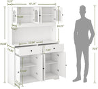 70" Pantry Cabinet with Pegboard, Kitchen Pantry Storage Cabinet with Shelves & Drawer, Adjustable Shelves, LED Light & Power Outlets for Dining Room (White)