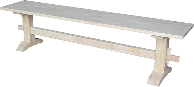 Solid Parawood Trestle Bench Unfinished 72", Kitchen/Dining Furniture, Sturdy & Reliable, Paint or Stain in Any Color, 450 lb Capacity, Entryway, Living Room, Family Room, Breakfast Nook, Unfinished