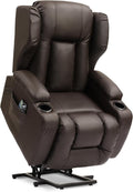 URRED Power Lift Recliner Chair for Elderly, Electric Massage Recliner with Heat, Infinite Position Adjustment, Faux Leather Lift Chair with Cup Holders, Side Pockets & USB Port – Brown