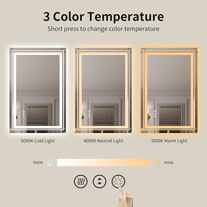 WTTY LED Bathroom Mirror 55"x36" with Back and Front Light,Modern LED Mirror for Bathroom,Stepless Dimmable Lighted Bathroom Vanity Mirror with Anti-Fog,Memory Function,Shatter-Proof