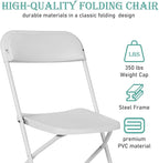60 Pack Plastic White Folding Chairs, Portable Stackable Commercial Party Folding Chairs with Steel Frame 350lbs for Home Office Outdoor Indoor Office Wedding Party Event