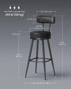 VASAGLE EKHO Collection - Bar Stools Set of 2, Swivel Bar Height Bar Stools with Back, Synthetic Leather with Stitching, Mid-Century Modern, 30-Inch Tall Barstools for Kitchen Home Bar, Ink Black