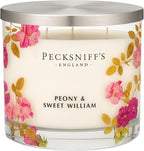 Pecksniff’s 3 Wick Candle – Peony & Sweet William, 550 g / 19.4 oz – Long Lasting Burn, Elegant Home Decor & Relaxing Ambiance