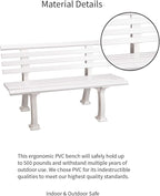 Plow & Hearth Weatherproof German PVC Outdoor Bench | Holds Up to 500 lbs | Garden Patio Porch Park Deck | Steel and Resin | White