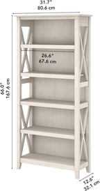 Bush Furniture Tall 5 Shelf Bookcase for Living Room or Home Office, Large Bookshelf, Modern Farmhouse Style, Key West Collection, Linen White Oak
