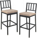COSTWAY 2 PCS Patio Bar Chairs, Heavy-Duty Metal Frame Bar Stools Set of 2, Indoor Outdoor All-Weather Resistant Barstools with Detachable Cushion & Footrest, for Patio, Garden, Poolside