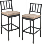 COSTWAY 2 PCS Patio Bar Chairs, Heavy-Duty Metal Frame Bar Stools Set of 2, Indoor Outdoor All-Weather Resistant Barstools with Detachable Cushion & Footrest, for Patio, Garden, Poolside