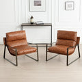 HEAH-YO Modern Accent Chairs Set of 2, Upholstered PU Fuax Leather Living Room Chairs with Bronze Metal Legs, Comfy Arm Side Chairs for Bedroom, Brown