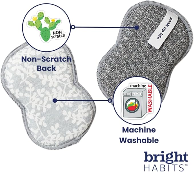 Kitchen Towel and Sponge Set Yellow, 6 Piece Super Absorbent Reusable Quick Dry Towels and Washable Sponges Made from Recycled Materials, Durable Eco Friendly Cleaning Set for Kitchen