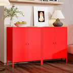 Red 2 Tier Metal Storage Cabinet with Legs, 2 Door Storage Cabinet with Adjustable Shelf, Storage Side Table, Small Accent Cabinet for Home, Office, Entryway, Kitchen,Bathroom,Dining Room