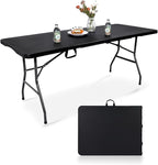Folding Table 6FT HDPE 6 Foot Foldable Table Portable Banquet Surface Fold-in-Half Desk Utility for Working Meeting Parties, Picnic, Camping, Weddings, Catering, Garden Dining-Black