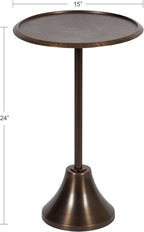 Kate and Laurel Sanzo Modern Pedestal Side Table; 15 x 15 x 24; Bronze; Decorative End Table with Hammered Tabletop for Use as a Bedroom Nightstand or Living Room Accent