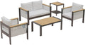 Corinth 5-Piece Aluminum Patio Conversation Set - Outdoor, Porch, Balcony, Yard, Gardern, All Weather Furniture Set with Loveseat Sofa, White