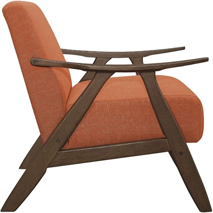 Lexicon Mid Century Modern Accent Chair with Solid Wood Frame in Walnut Finish, Upholstered Living Room Lounge Arm Chair, Thick and Comfy Innerspring Seat Cushion, Linen-Look Fabric, Orange
