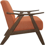 Lexicon Mid Century Modern Accent Chair with Solid Wood Frame in Walnut Finish, Upholstered Living Room Lounge Arm Chair, Thick and Comfy Innerspring Seat Cushion, Linen-Look Fabric, Orange