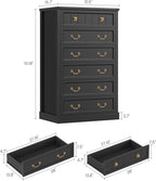 AOGLLATI Farmhouse Dresser with 6 Drawers, 51.2”Tall Wooden Chest of Drawers with Natural Texture, Vintage Design, Black Dresser for Bedroom, Black