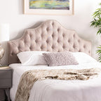 Safavieh Arebelle Taupe Linen Upholstered Tufted Headboard - Silver Nailhead (Queen)