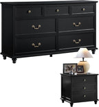 Farmhouse Dresser and Nightstand Sets, Wooden 7 Drawers Dresser & 24" Night Stand with 3 Drawers, 2 Piece Bedroom Furniture Set, Chest of Drawers for Bedroom, Home, Living Room, Hallway