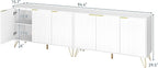 Storage Cabinet Set of 2, White Fluted Cabinet with Adjustable Shelves, Modern Coffee Bar for Kitchen, Living Room and Office