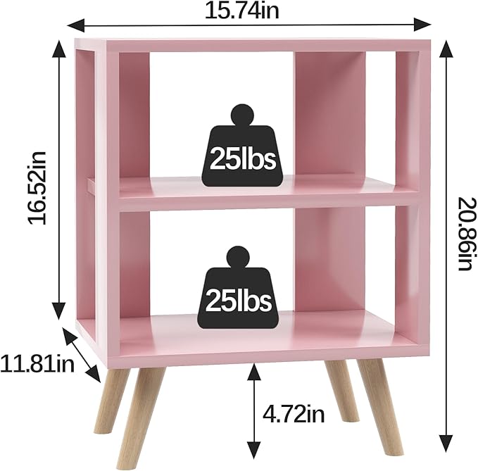 Night Stand, Pink Kids Nightstand, Modern End Table with Open Storage, 2-Tier Nursery Bedside Table for Small Space, Living Room, Bedroom