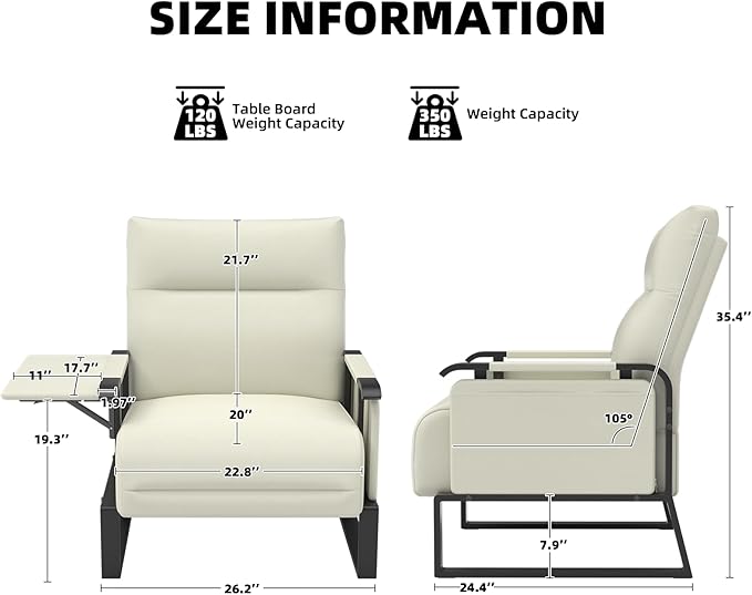 Upholstered Accent Chairs Set of 2, Modern Faux Leather Sofa Chairs with Foldable Side Tray Table & Storage Pocket, Small Accent Sofas for Living Room, Bedroom, Beige