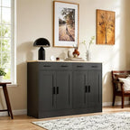 Black Sideboard Buffet with 4 Doors & 2 Drawers, Accent Coffee Bar, Kitchen Cabinet for Living Room, Kitchen or Hallway