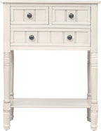 Knocbel Slim Antique Entry Console Table with Drawers & Bottom Open Shelf, Solid Wood Sofa Couch Table for Entryway Hallway Living Room (Ivory White)