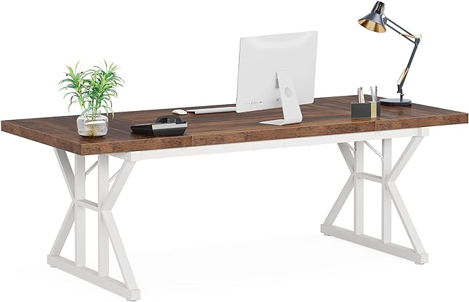 LITTLE TREE 70.8-Inch Large Executive Desk, Modern Computer Office Desk, Wooden Writing Desk Study Table for Home Office