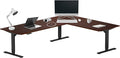 Progressive Desk Stand Up Height Adjustable Standing Desk - L Shaped 85" x 72" Corner Computer Rising Workstation Electric Table - Dark Cherry, Black Frame