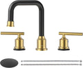 WOWOW Widespread Bathroom Faucet 3 Hole Bathroom Sink Faucet 2 Handle Vanity Faucet 8 Inch with Pop-Up Drain Black and Gold
