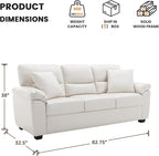 Morden Fort Faux Leather Sofa Couch, Modern Luxury Furniture with Removable and Easy to Clean Cushions, Skin-Friendly Wide Arm Comfy 3 Seater Couch for Living Room Apartment Office Lounge, White