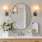 ANDY STAR Brushed Nickel Bathroom Mirror, 20 x 30 Inch Oval Pivot Mirror for Wall, Unique Farmhouse Tilt Mirror in Slim Silver Stainless Steel Metal Frame for Bedroom, Powder Room