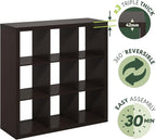 Furinno Cubicle Book Shelf, 9-Cube Bookshelf, Triple Thick Frame Cube Storage Organizer, Bookcase, 15.4 x 43.8 x 43.4, for Home Office, Living Room, Black Oak