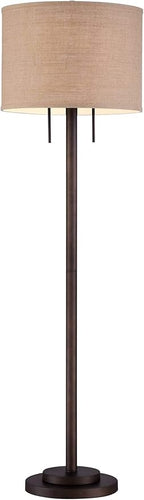 Possini Euro Design Garth Modern Industrial Standing Floor Lamp 63 1/2" Tall Oil Rubbed Bronze Brown Metal Burlap Fabric Drum Shade Decor for Living Room Reading House Bedroom Home Office House