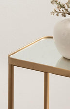 Kate and Laurel Trubey Modern Mirrored Rectangle Narrow Side Table, 16 x 8 x 25, Gold, Modern Glam Slim End Table with Bottom Wire Storage Rack and Mirrored Tabletop