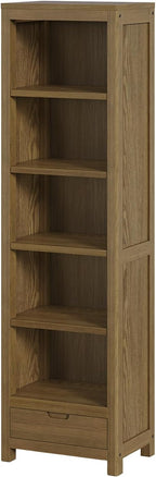 TVU 5-Tier Solid Wood Bookshelf with Drawers, 72-inch Tall Standing Bookcase, 17.7" Wide Open Display Shelf for Living Room, Study, Office Storage, Deep Wood Color