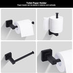 5 Pieces Black Bathroom Hardware Set,Wall Mounted 23.6 inch Towel Bar Set Matte Black,Towel Rack Set,Toilet Paper Holder,Matte Black Bathroom Accessories Set