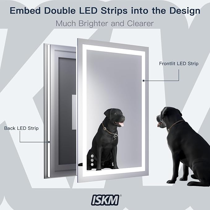ISKM 50'' x 30'' LED Mirror for Bathroom Lighted Vanity Mirror for Wall Front Lights + Backlit LED Bathroom Mirror Anti-Fog Tempered Glass ETL Listed